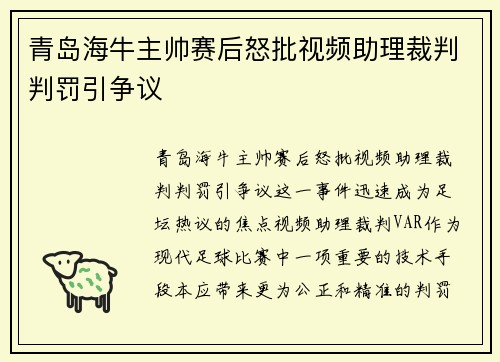 青岛海牛主帅赛后怒批视频助理裁判判罚引争议