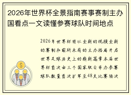 2026年世界杯全景指南赛事赛制主办国看点一文读懂参赛球队时间地点